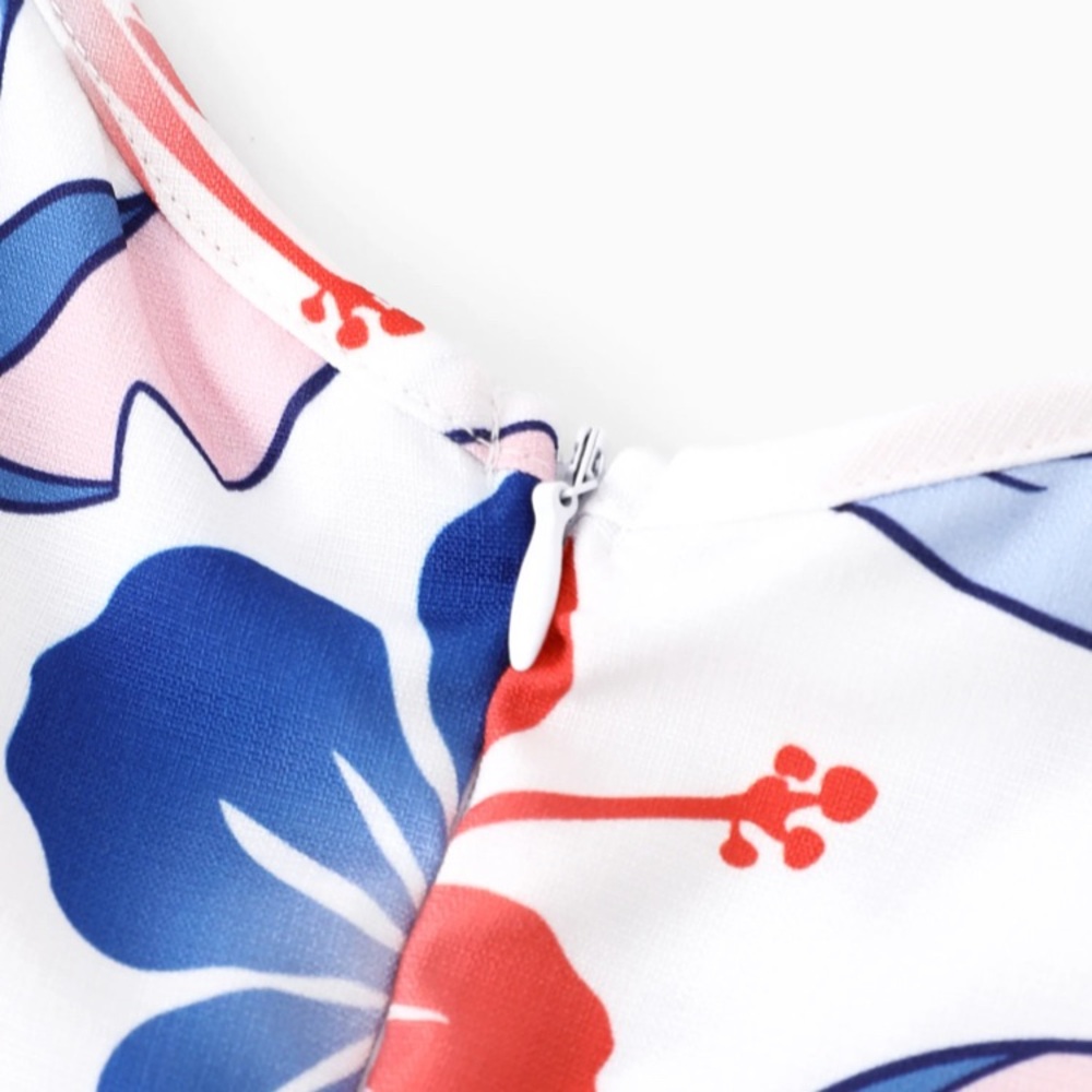 Disney Stitch with Floral Print Spaghetti Straps Women Blue and Red Dresses - Picture 10 of 11